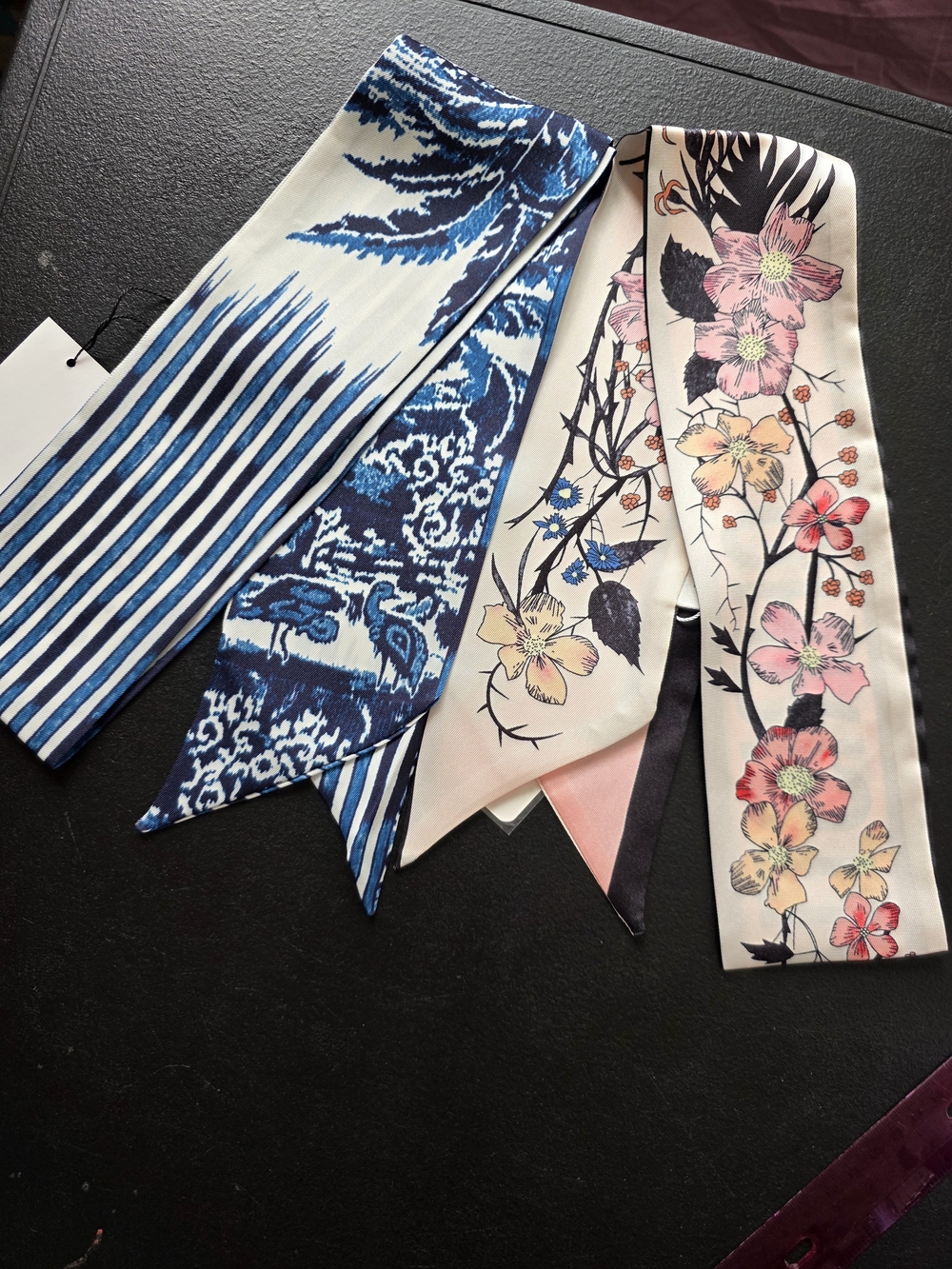 Floral & Blue Pattern Silk Scarf Set - Pink and Blue Accents